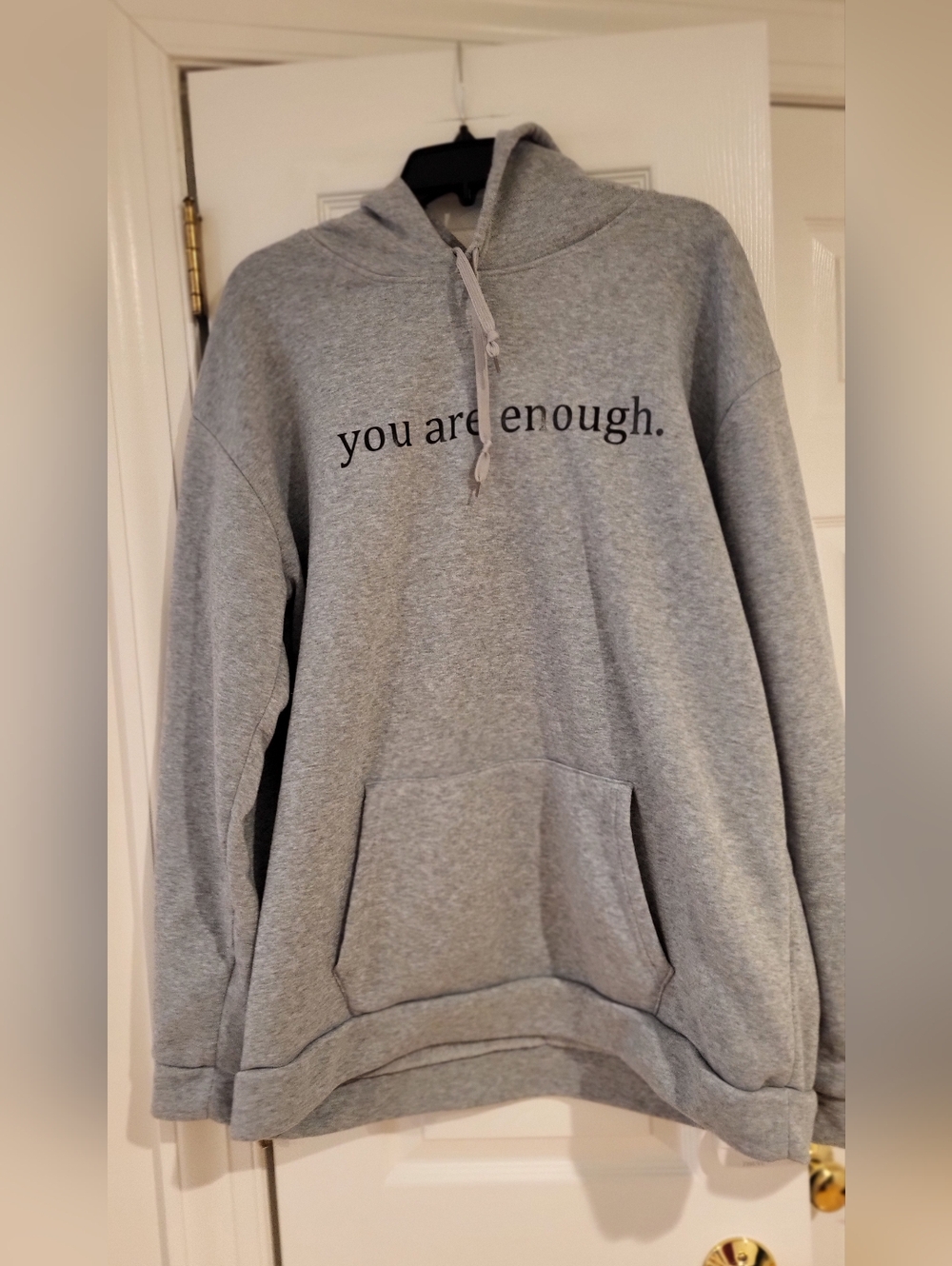 Gray "You Are Enough" Hoodie Sweatshirt - Women Sweaters